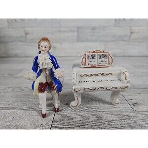 Vintage Volkstedt Dresden Laced Porcelain Piano Musician Figurine Broken Fingers